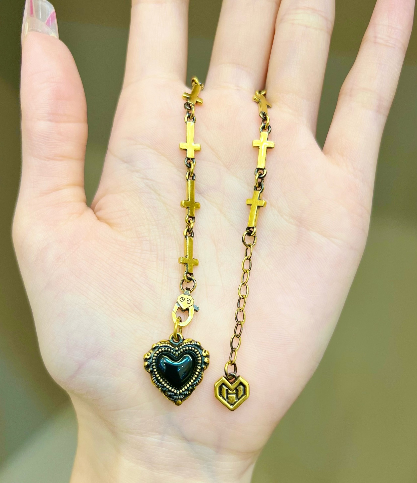 十字架黑金手链黄金爱心手链足金999