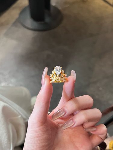 白水滴皇冠戒指黄金镶嵌999足金