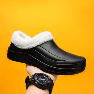 毛毛拖男棉鞋 加绒包跟棉拖鞋 室内家居厚底保暖防水棉鞋 冬季 男士
