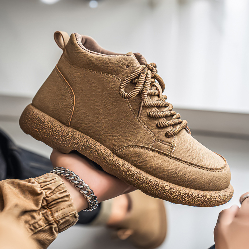 严选大码马丁靴男款秋冬男士工装靴复古英伦风休闲皮鞋中帮工