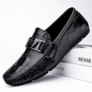 懒人一脚蹬豆豆鞋 真皮男鞋 透气软底休闲鞋 英伦商务鞋 男 2025新款