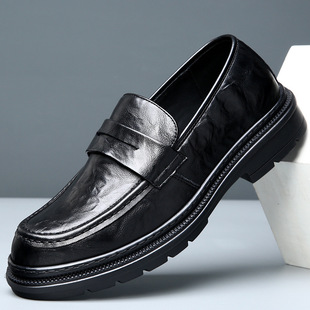 男士 2025春季 子真皮商务休闲套脚舒适软面正装 男鞋 一脚蹬 新款