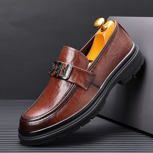 男款 一脚蹬黑色休闲鞋 秋季 英伦风乐福豆豆鞋 透气商务正装 皮鞋