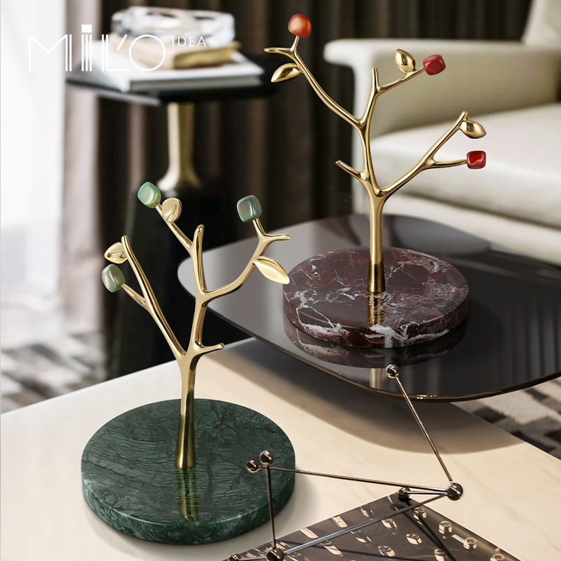 黄铜玛瑙轻奢卧室首饰收纳摆件