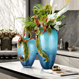 珐琅彩琉璃高端花瓶摆件客厅插花瓶新中式家居装饰品乔迁礼品高档