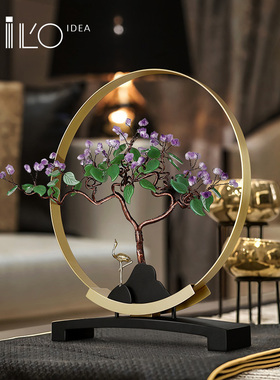 新中式黄铜松鹤博古架装饰摆件