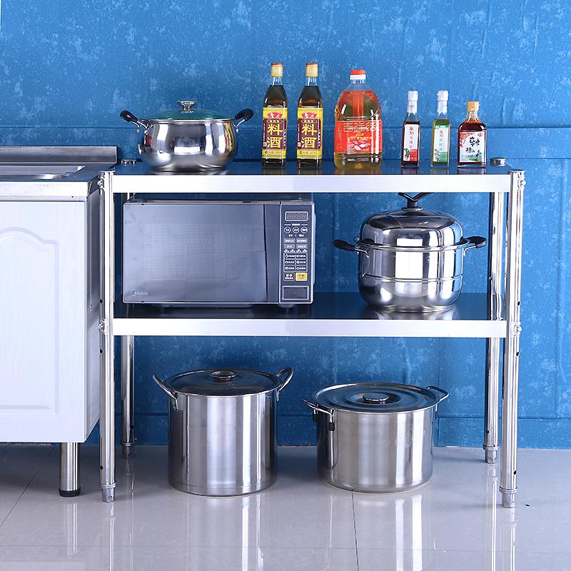 不锈钢厨房落地收纳架多层置物架微波炉烤箱架双三层储物架锅架