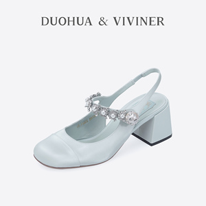 DV后空玛丽珍女鞋薄荷曼波色冰丝胎牛皮包头凉鞋女DUOHUA&VIVINER