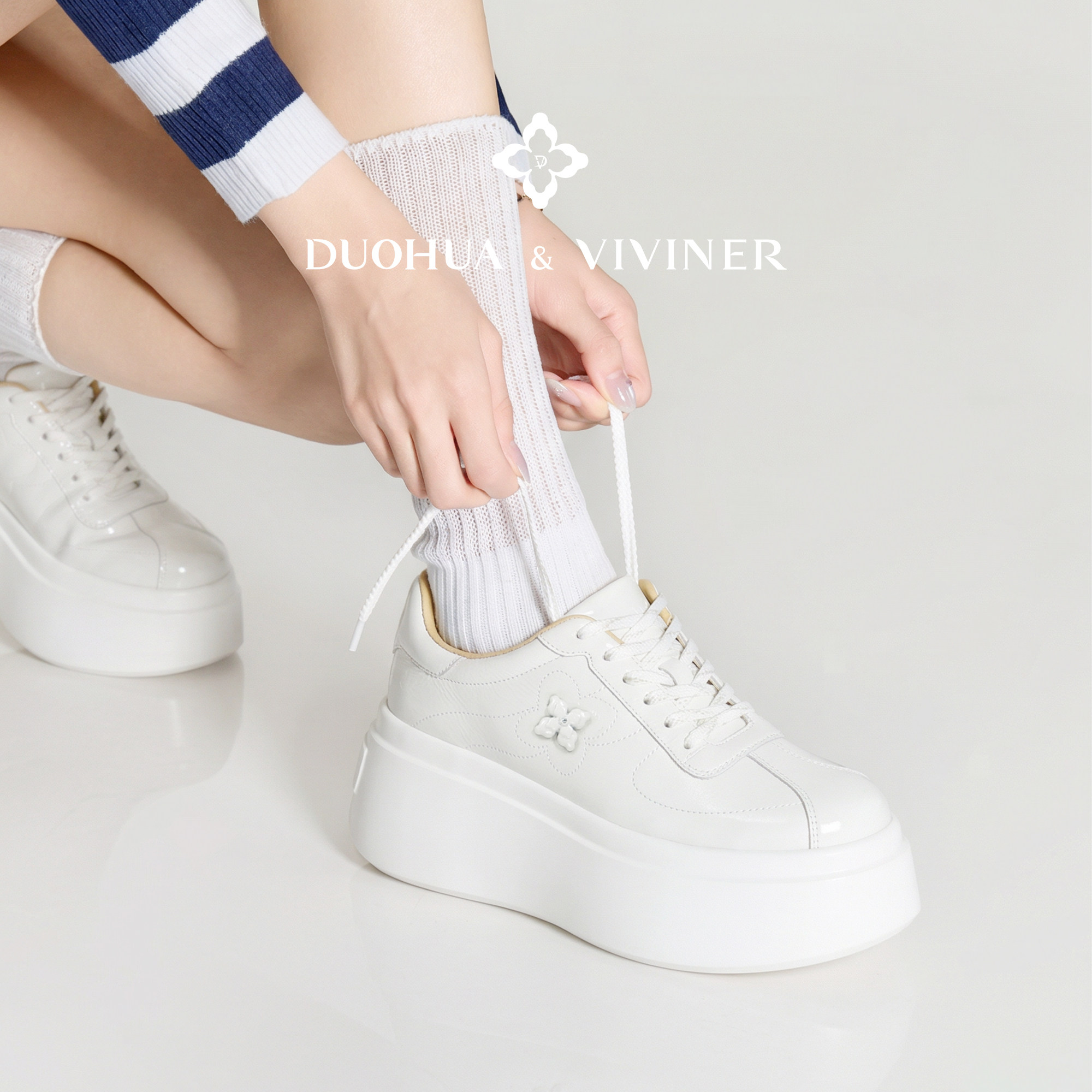DV26春夏新款厚底小白鞋油蜡小牛皮增高鞋超轻DUOHUA&VIVINER
