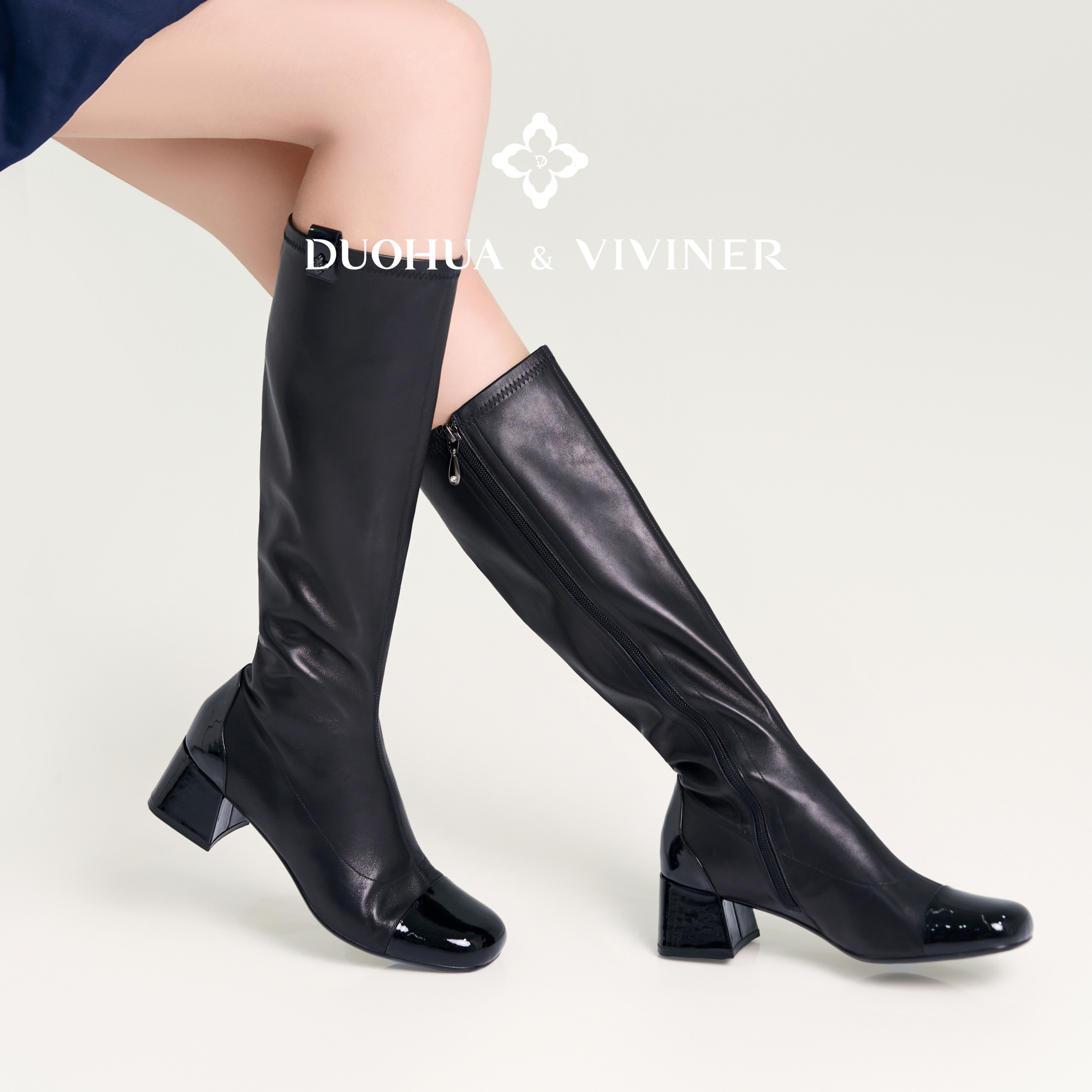 DV秋冬新款意大利植鞣小羊皮长筒靴靴子中筒靴女靴DUOHUA&VIVINER