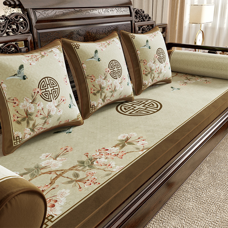 实木沙发垫四季通用毛绒加厚高密度海棉红木罗汉床垫套子玉殿春