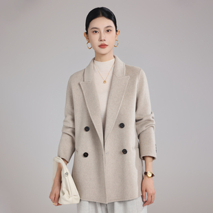 秋冬季新款简约百搭双面羊毛大衣女士小个子气质时尚羊绒西装外套