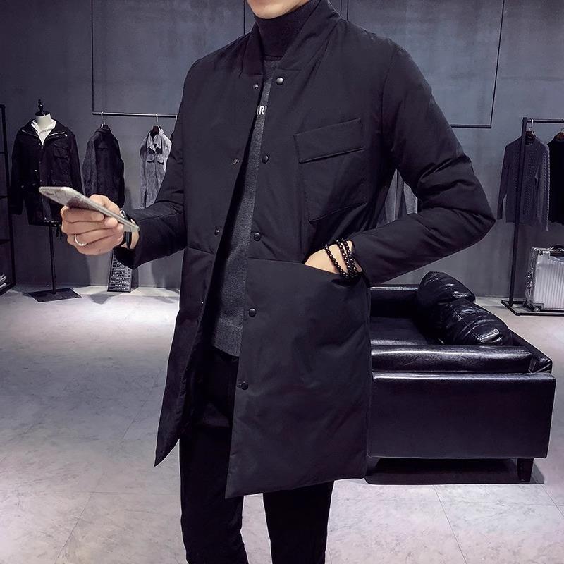 欧洲站棒球领羽绒棉服男士秋冬季新款加厚潮流修身中长款棉衣外套