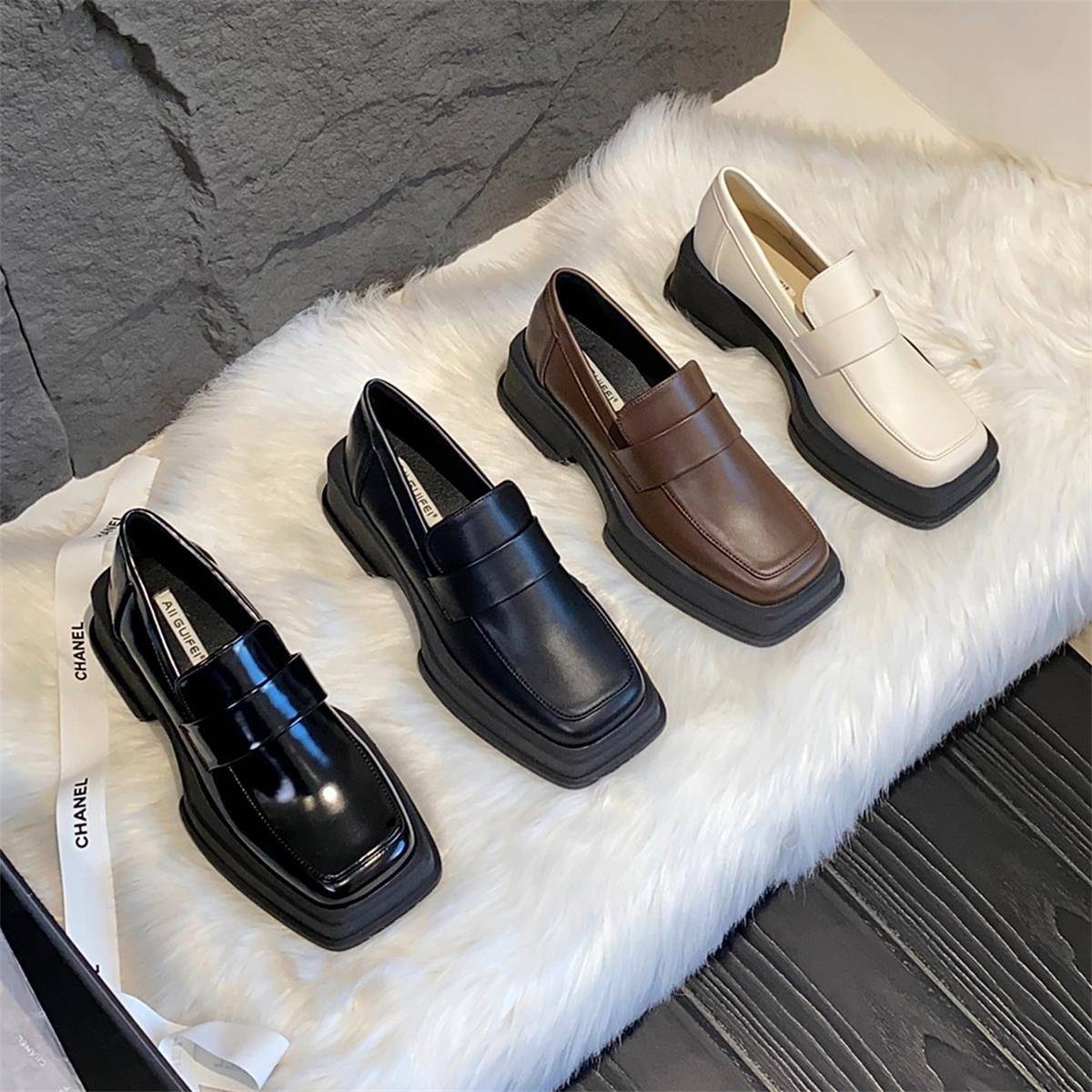 香港英伦风小皮鞋女2025年新款法式粗跟软皮小众复古JK单鞋乐福鞋