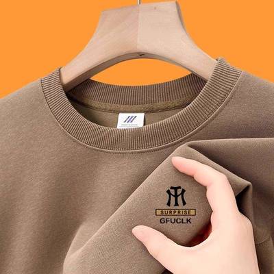 男士长袖t恤春秋冬季2025新款高端圆领纯棉加绒加厚打底卫衣男款