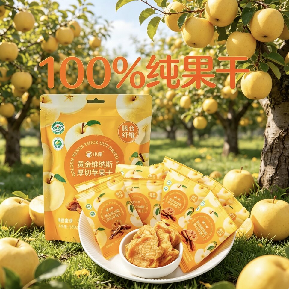 美团小象黄金维纳斯厚切苹果干130g荣成地标品种100%成分膳食纤维