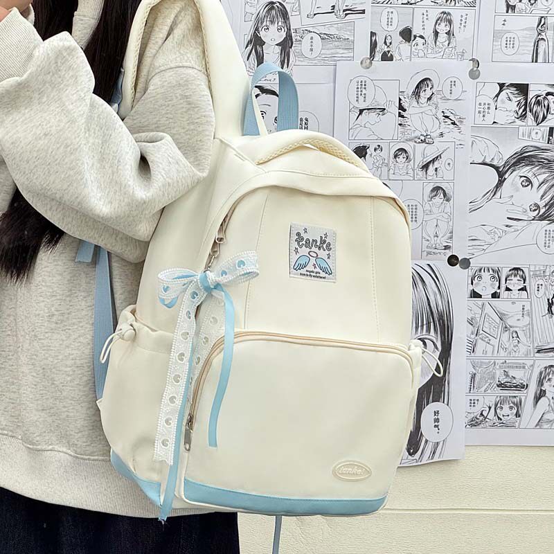 书包ins小众女生初中生蓝色系2025新款高颜值校园风撞色双肩包女