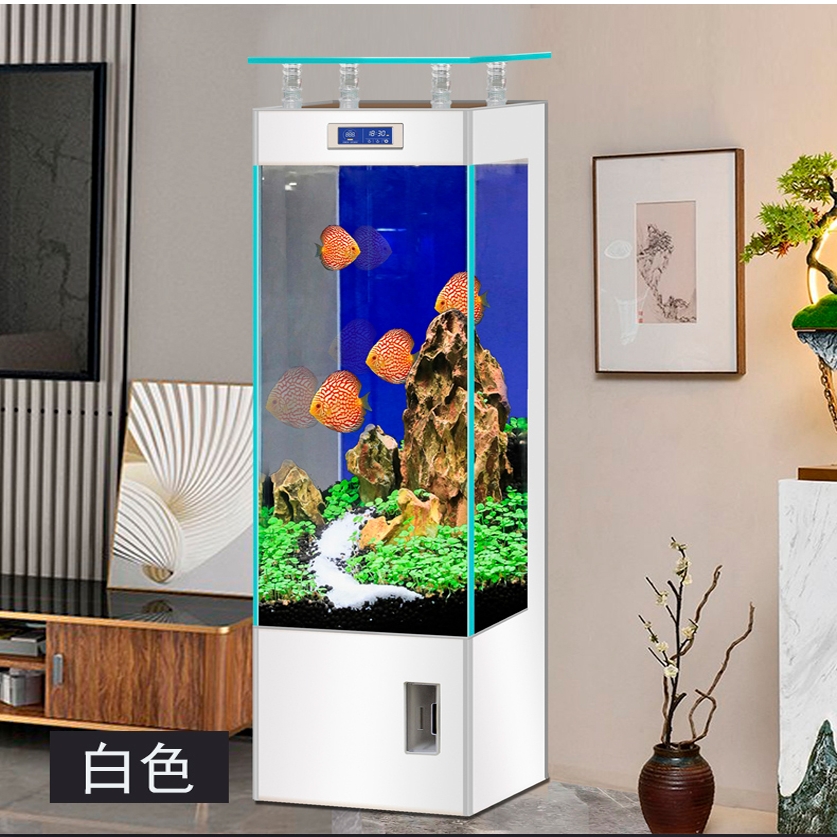 创海家用客厅落地新款鱼缸立式背滤水族箱超白玻璃免换水金鱼缸