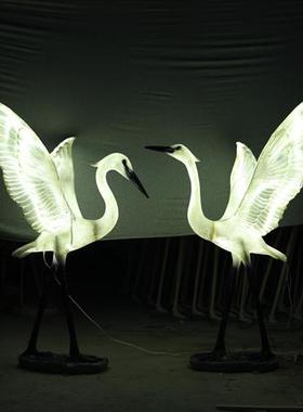 户外可发光白鹭雕塑玻璃钢园林水景装饰美陈庭院草坪仿真鸟类摆件