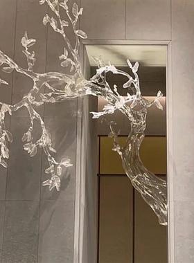 酒店大堂抽象透明树挂饰雕塑迎客松树脂摆件别墅大型软装饰艺术品