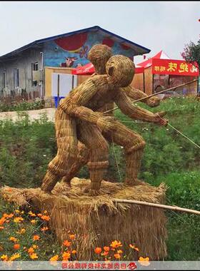 稻草人造型定制海绵宝宝草雕农民丰收节展品定制农耕文化展览道具