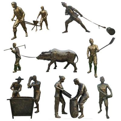 玻璃钢农耕人物雕塑定制仿铜雕像户外牛拉犁大型园林景观铸铜摆件