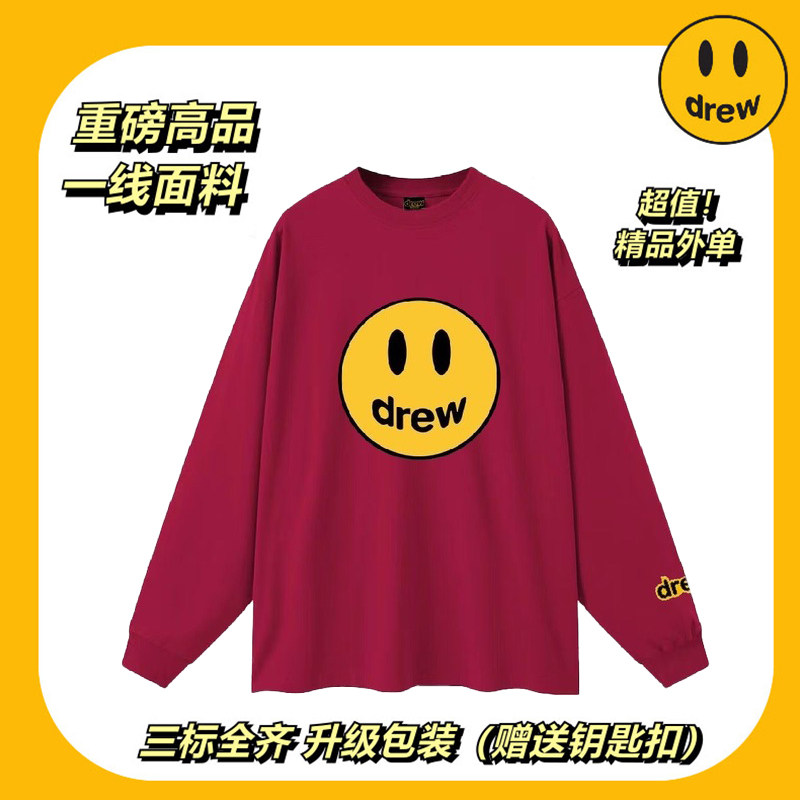 笑脸经典款印花长袖T恤百搭学生纯棉情侣上衣美式复古潮流重磅Ins