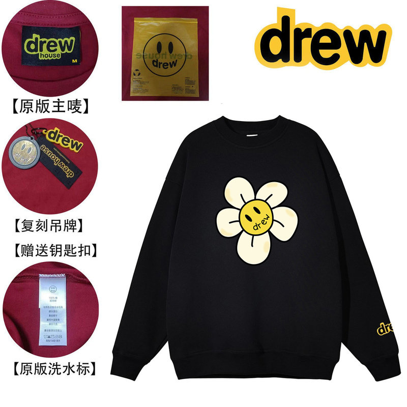 drew笑脸雏菊美式套头卫衣长袖时尚秋冬男女学生高街加厚圆领外套