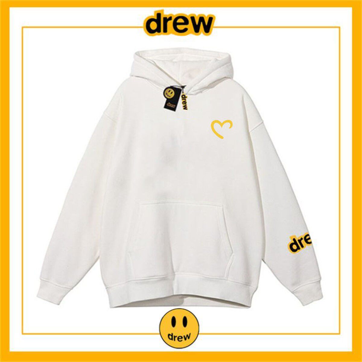 drew潮牌爱心情侣连帽卫衣秋冬纯棉加绒穿搭男女学生休闲高街穿搭
