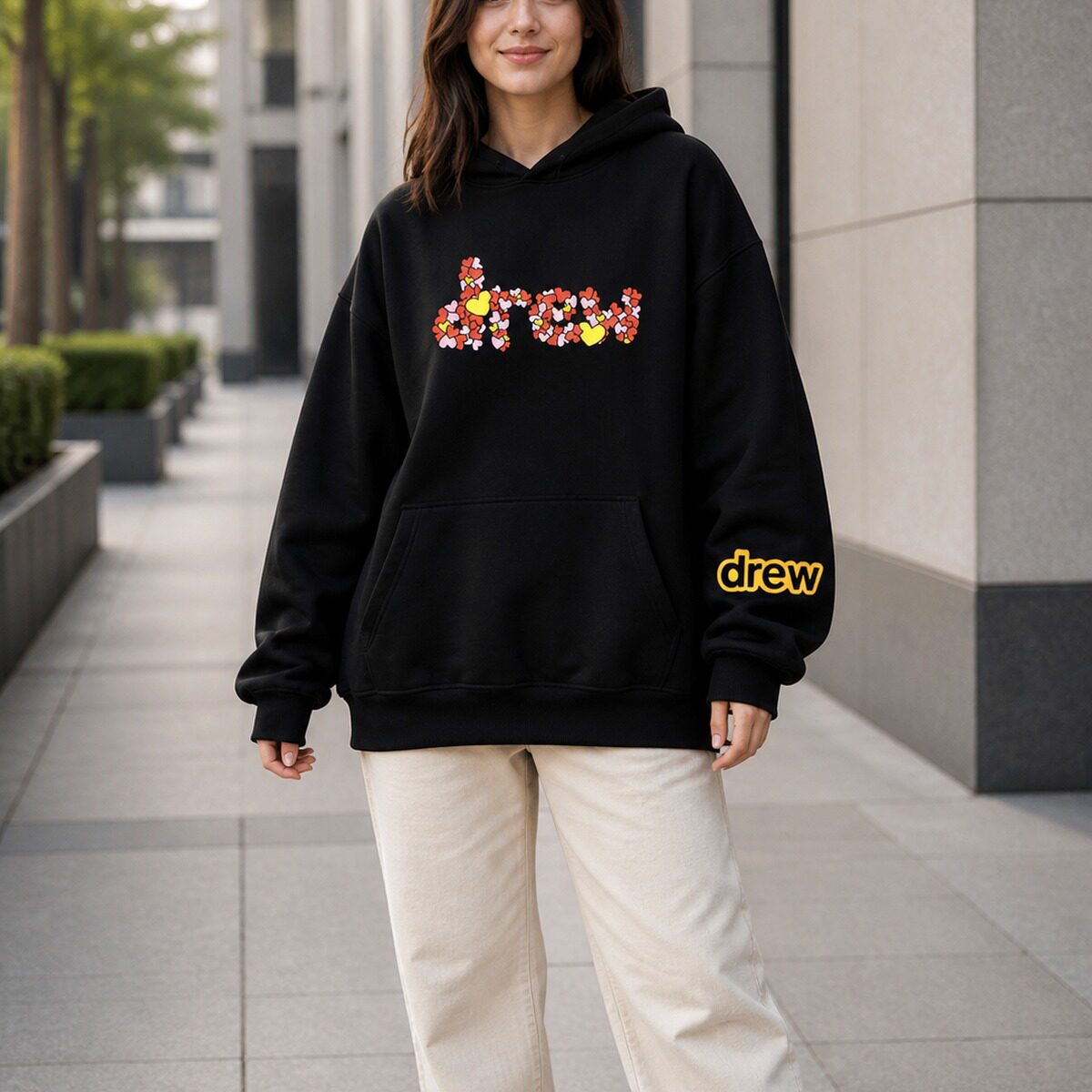 drew笑脸纯棉连帽卫衣上衣外套秋冬宽松高街潮牌休闲百搭男女同款