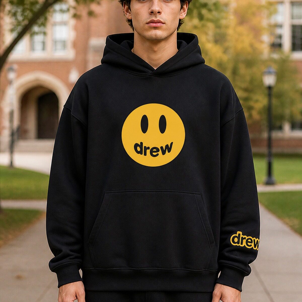 drew笑脸纯棉连帽卫衣外套上衣秋冬潮牌情侣高街休闲百搭美式复古
