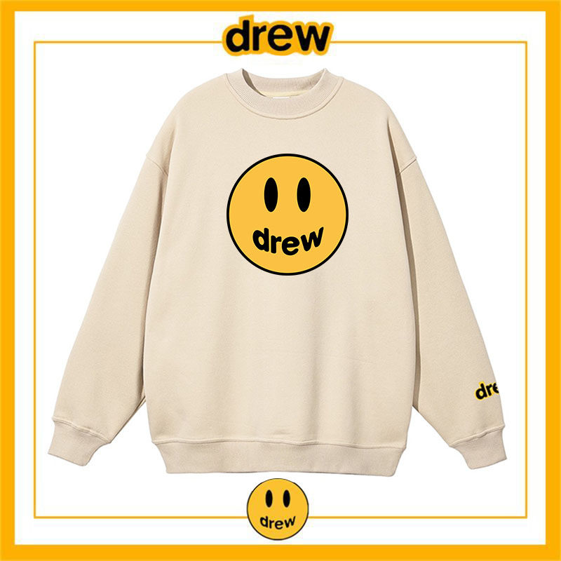 drew笑脸贾斯丁潮牌美式圆领套头卫衣欧美情侣款时尚秋冬加绒上衣