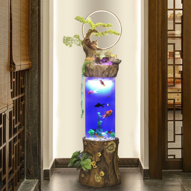 新中式创意流水喷泉水景圆柱形金鱼缸免换水客厅落地摆件加湿器|ruв категории Домашний быт, украшения - от Buy2taobao.com для оказания профессиональной услуги покупки агента Taobao