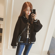 毛呢外套黑色夹克呢子 学生短款 2019秋冬新款 加厚棒球服女宽松韩版