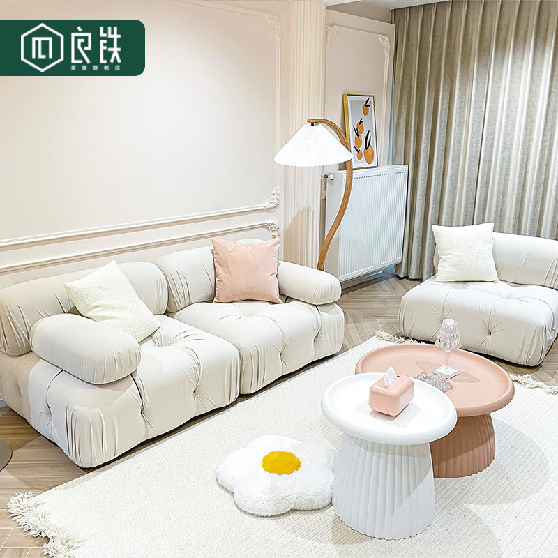 意式轻奢简约现代中古创意北欧客厅小户型方块模块沙发组合奶油风_虎窝淘
