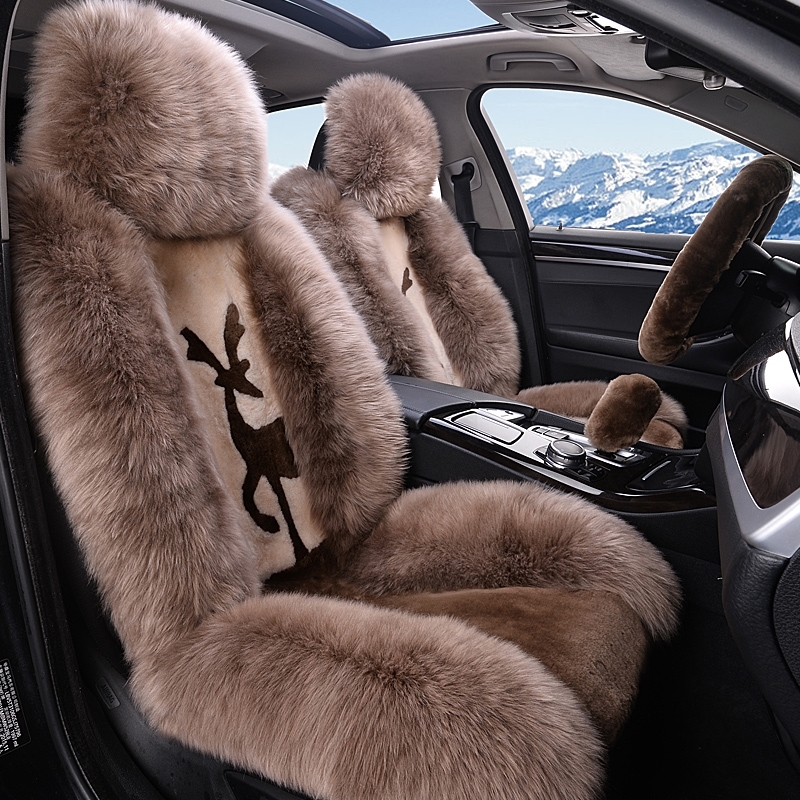 适用于冬季纯羊毛汽车坐垫奔驰e300l glc260l 羊剪绒皮毛一体座垫