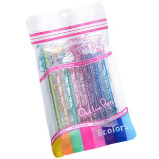 极细双线轮廓笔一笔双色按动式荧光笔多色银底彩笔中性笔1.0mm学生做笔记专用高颜值手账啫喱笔手抄报简笔画