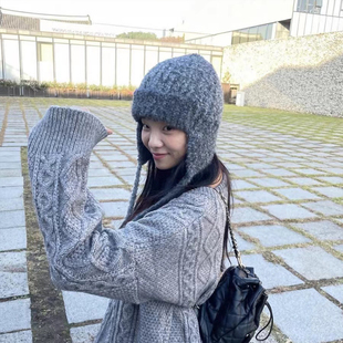 韩国东大门新款复古毛圈飞行帽女可爱显脸小保暖护耳毛线帽雷锋帽