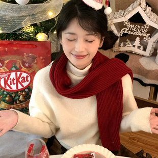 鬼怪同款红色围巾女冬季新年圣诞氛围感加厚保暖围脖百搭时尚披肩
