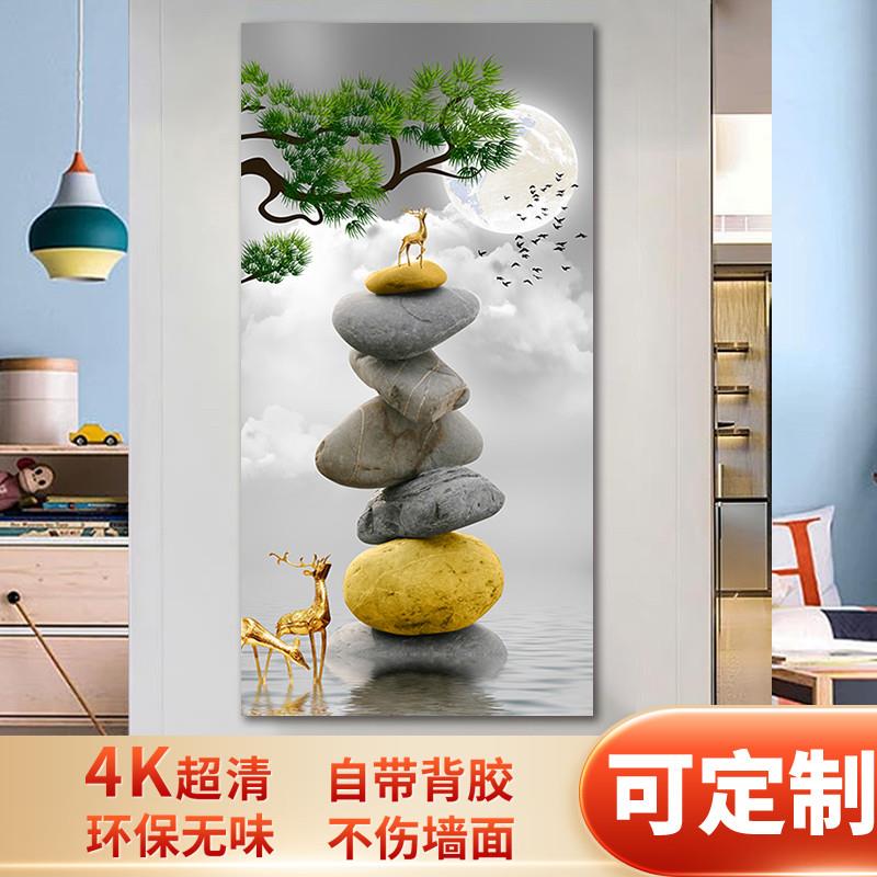 麋鹿玄关门过道贴纸墙贴画山水装饰画自粘走廊客厅3d立体简约壁纸