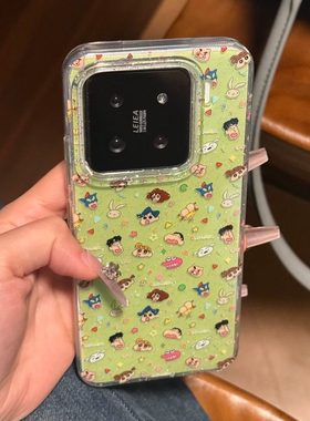 韩系ins卡通绿色闪粉蜡笔小新适用于小米15手机壳小众15pro新款保护套14pro全包防摔绿低双层IMD小米14保护壳