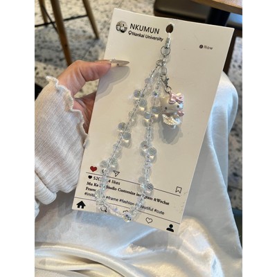 原创透明水滴晶晶串珠手机链可爱kitty猫手机挂件钥匙扣链ccd挂链