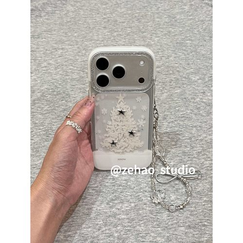 网红款透明细闪白色圣诞树适用于苹果17promax手机壳iphone16pro保护套15