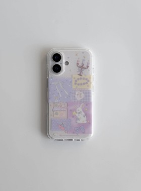 适用紫色梦幻兔子摘星苹果17/16/15Promax手机壳14