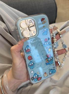 可爱蓝色小丑鱼的大头贴链条手机壳适用苹果16promax新款双层15pro全包14promax保护套14/13防摔16女款