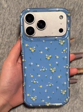 韩系ins风蓝色满屏小碎花手机壳适用苹果17promax新款IMD双层15pro全包16promax保护套14/13防摔16女款