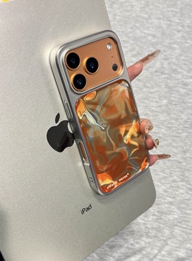 ins韩系简约电镀橙色大理石纹适用iPhone17Promax苹果16/15手机壳 · 苹果17promax 【银框橙色大理石纹】