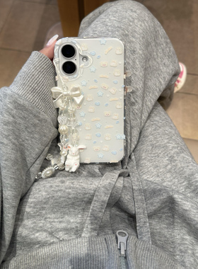 日韩可爱满屏蓝色星星小羊兔兔手链新款手机壳14卡通趣味13小众少女16防摔套