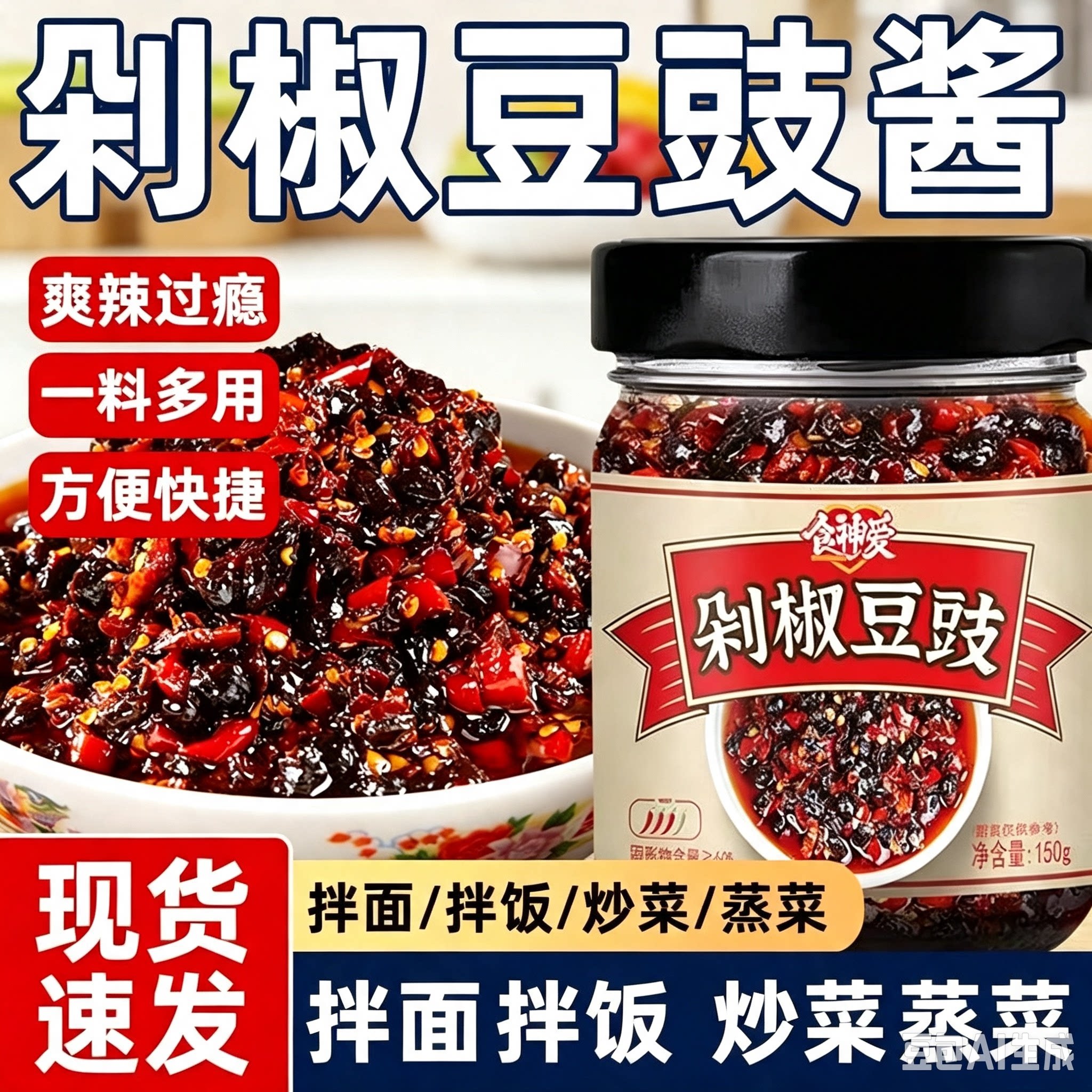 青椒剁椒豆豉酱开盖即食拌面饭
