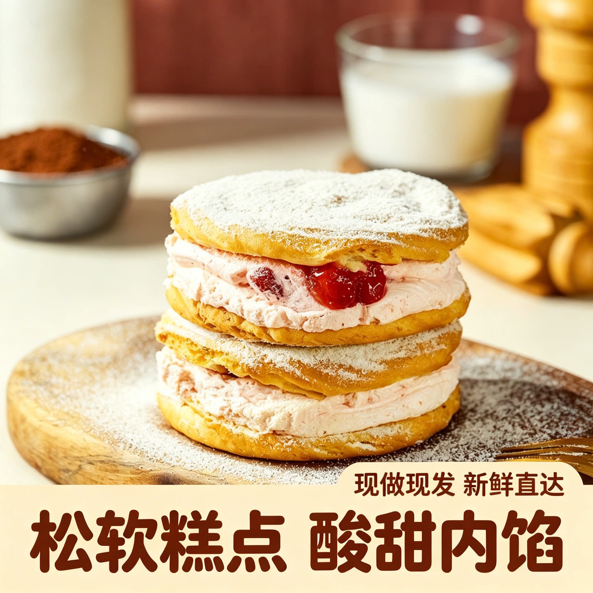 层遇波兰蛋糕草莓双拼动物奶油